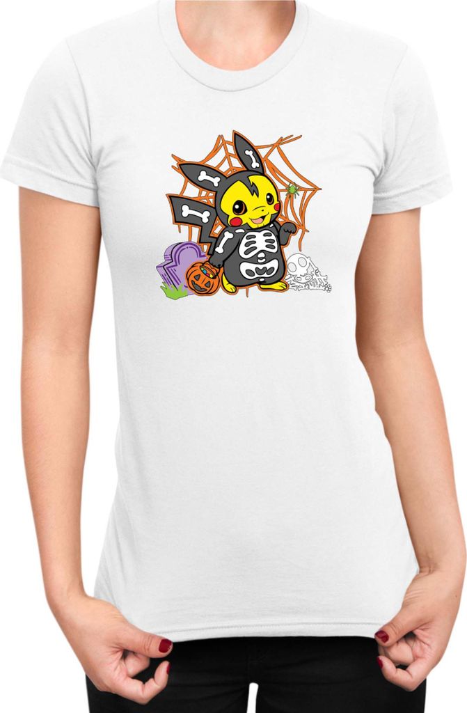 Damen T-Shirt Japan Manga Anime Comics Pokemon 038, Lady XL / Weiß