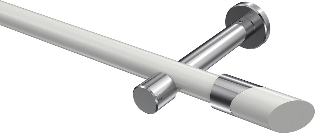 Interdeco Gardinenstange / Vorhangstange Weiß / Chrom, Typ Prestige Verano (Schräge Bicolor) ohne Ringe, 20 mm Ø 1-läufig, 360 cm