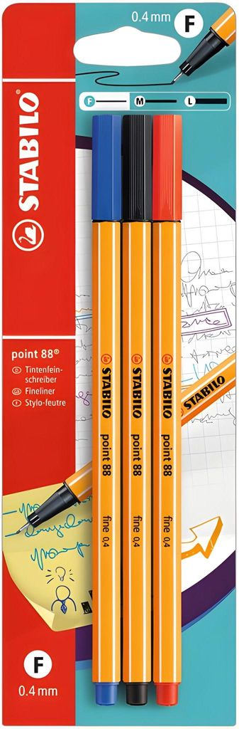 Fineliner - STABILO point 88 - balení 3 ks - červená, Obrázek produktu 