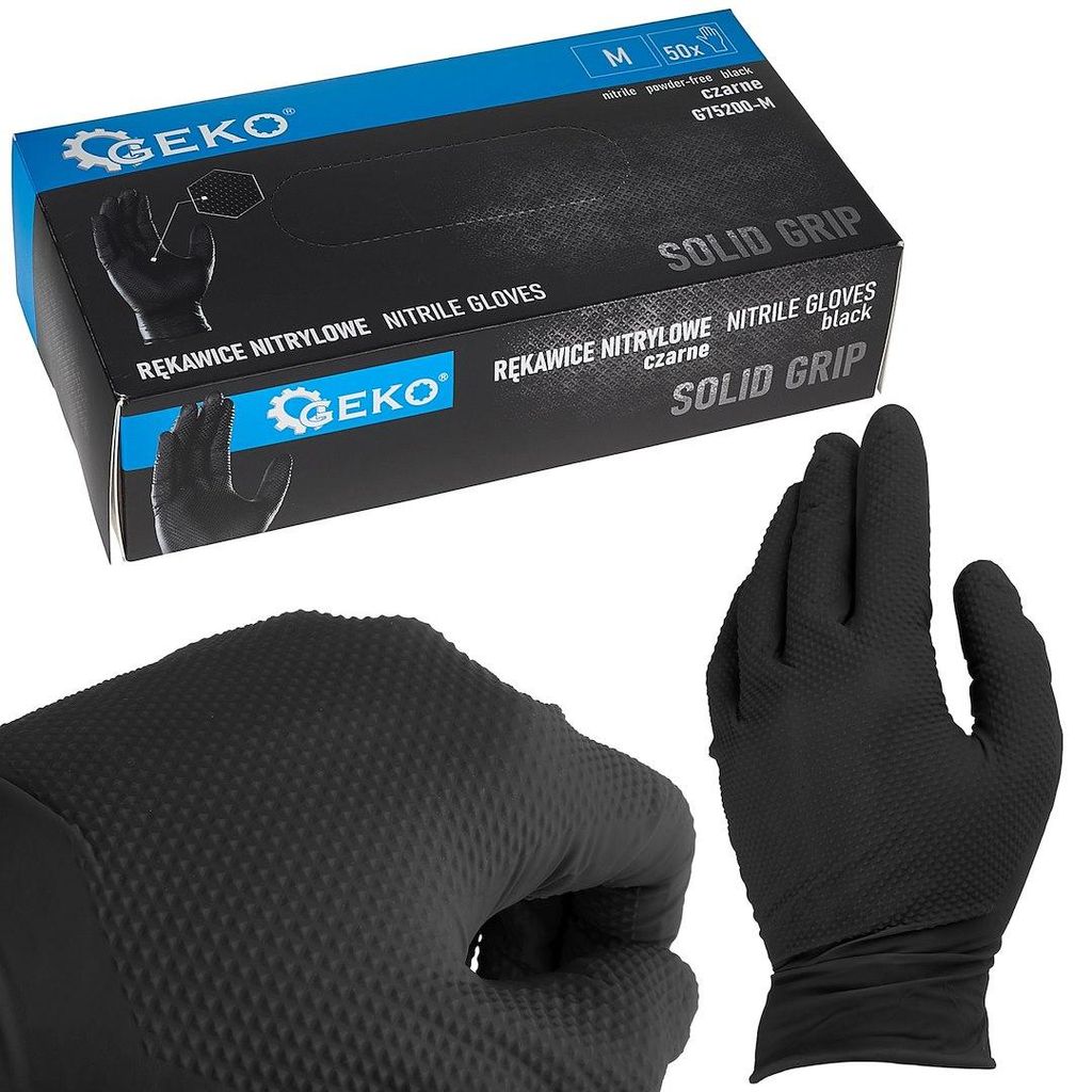 GEKO | Einweghandschuhe, Gr. M 50 Stück/Box, Schwarz, Einmalhandschuhe Extra Stark, Nitrilhandschuh