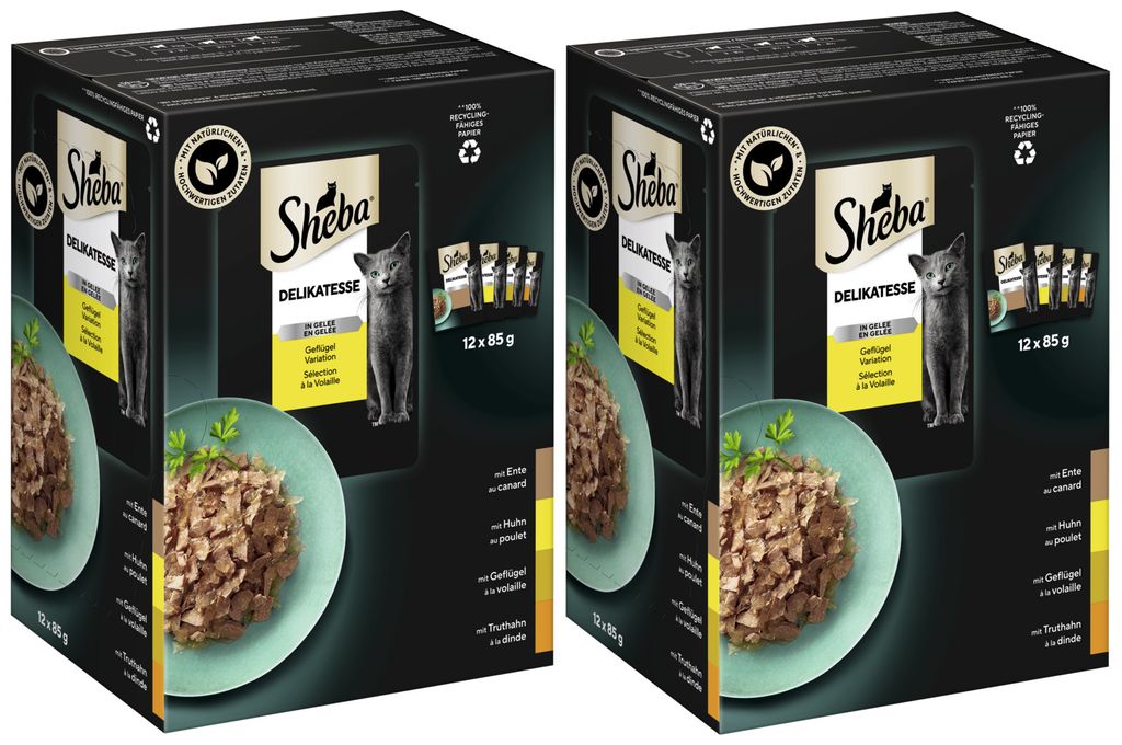 SHEBA Portionsbeutel Mutlipack Delikatesse in Gelee Geflügel Variation 2 x 12 x 85g