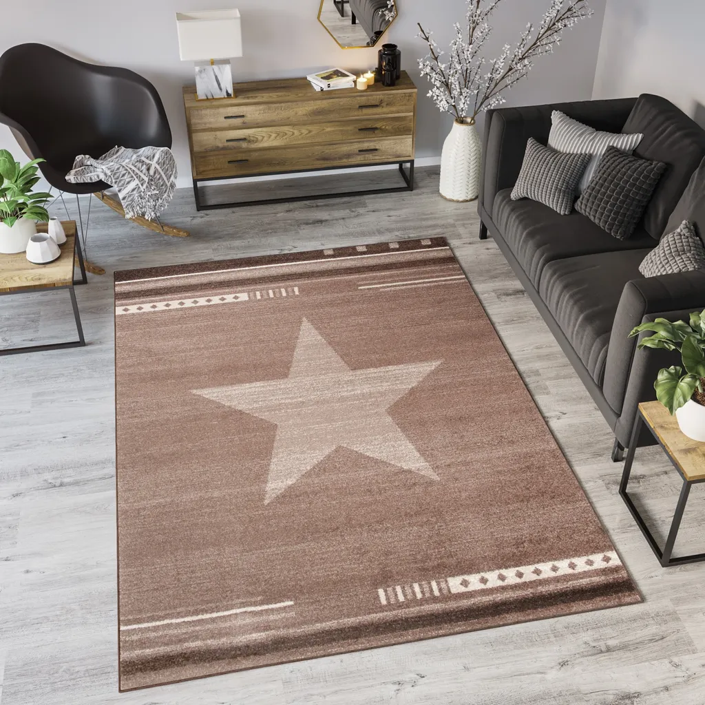 Tapis de chambre et séjour 140x190 cm marron beige idéal grand espace