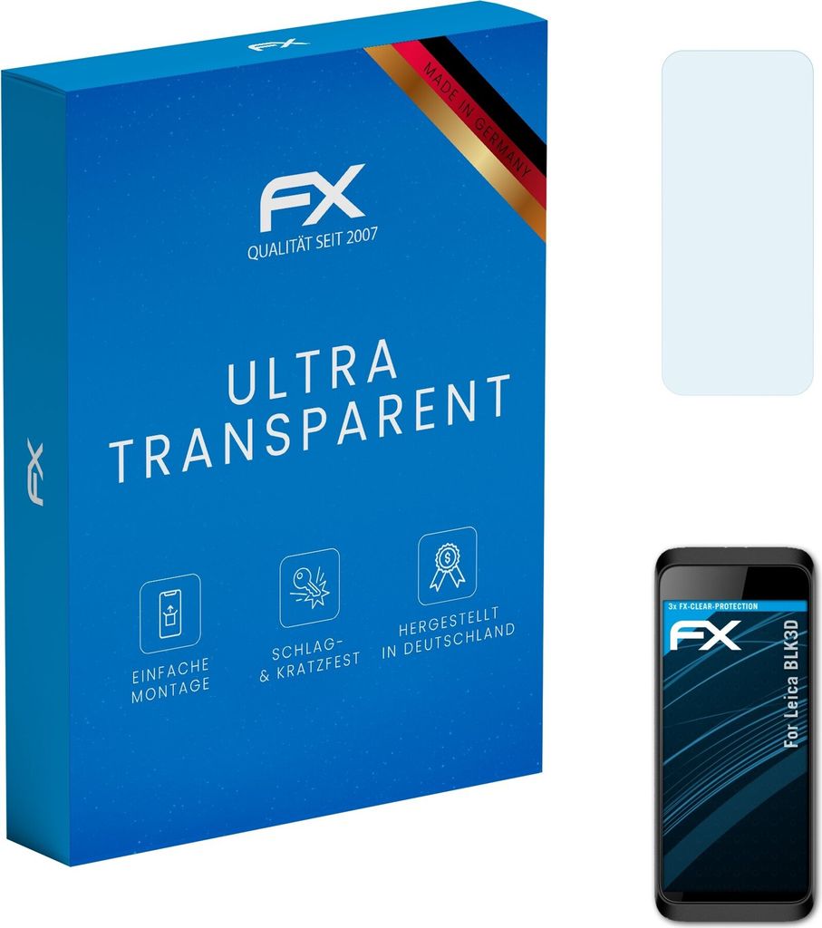 atFoliX FX-Clear 3x Schutzfolie kompatibel mit Leica BLK3D Displayschutzfolie