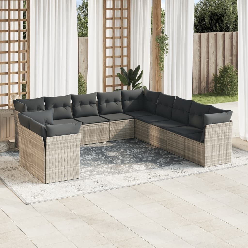 Maison Exclusive - 11-tlg. Garten-Sofagarnitur mit Kissen Hellgrau Poly Rattan