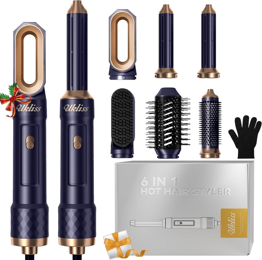 Airstyler 6 in 1,Haartrockner mit Automatisch Wrap Lockenstab, Hair Dryer, Thermal Brush, Warmluftbürste, Rundbürstenföhn, Geschenke für Frauen