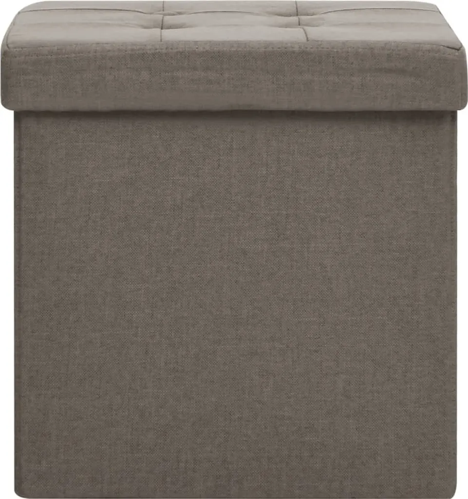 Tabouret Design avec Coffre Intégré Taupe Aspect Lin - Set de 2 Pcs - 4