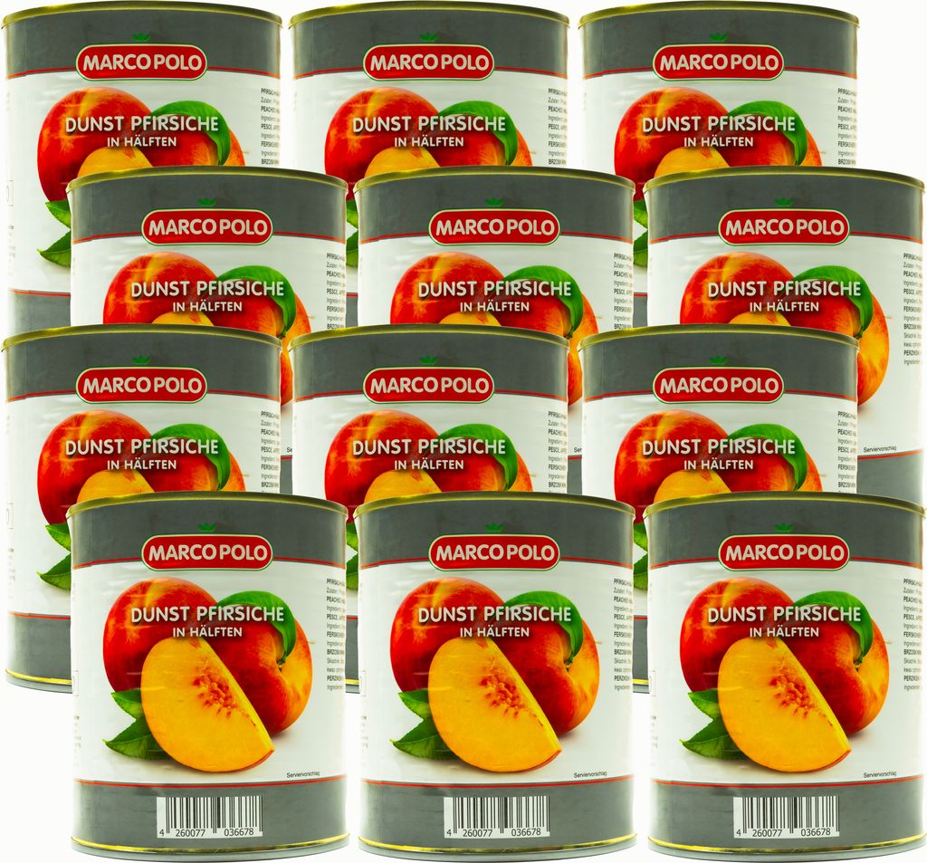MARCO POLO Dunst Pfirsiche Hälften 12 Dosen Füllm 820g ATG Produktbild 