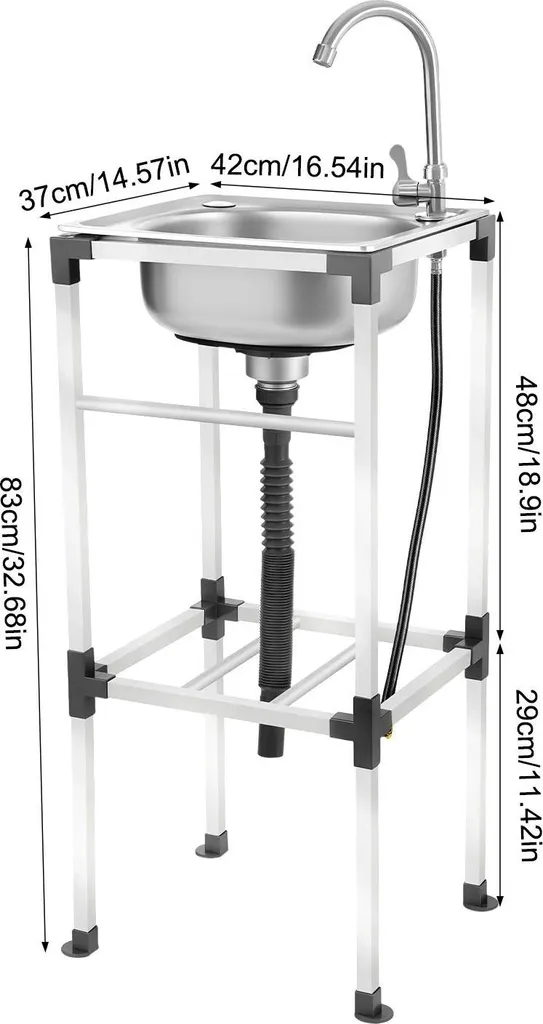 Plonge inox autoportante 42x37 cm pour buanderie et usage extérieur
