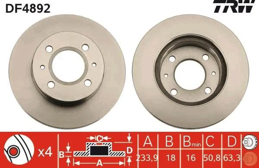 Disque de frein pour Hyundai Atos TRW DF4892 - Sécurité et fiabilité