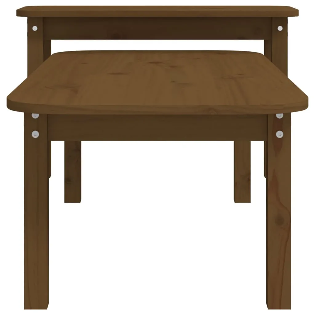 The Living Store Set di 2 tavolini in legno di pino massiccio marrone miele - 7