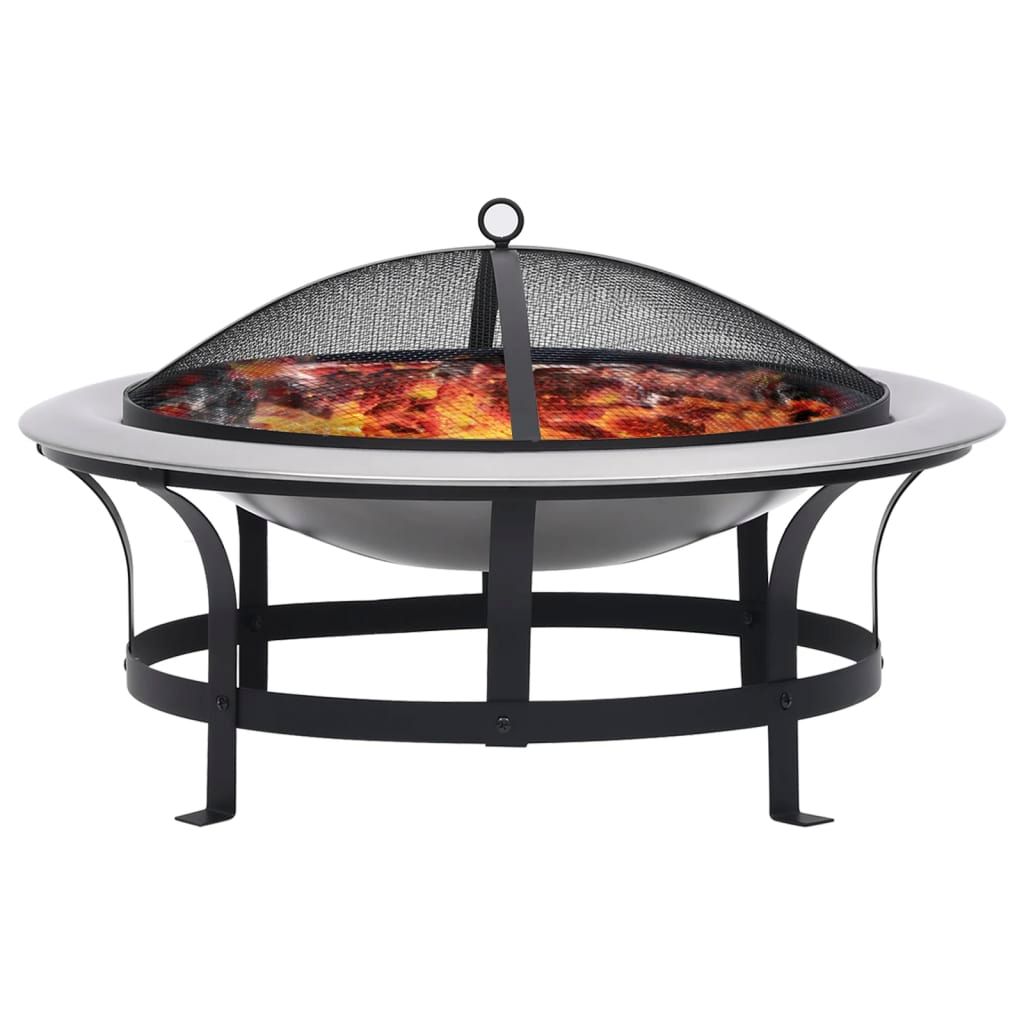 The Living Store Garten-Feuerschale mit Grill Edelstahl 76 cm
