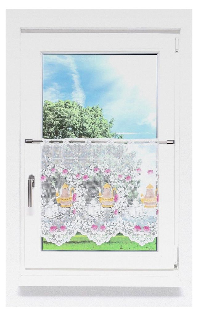 Scheibengardine Kaffeekanne 120cm x 50cm Rosa/rosa-orange