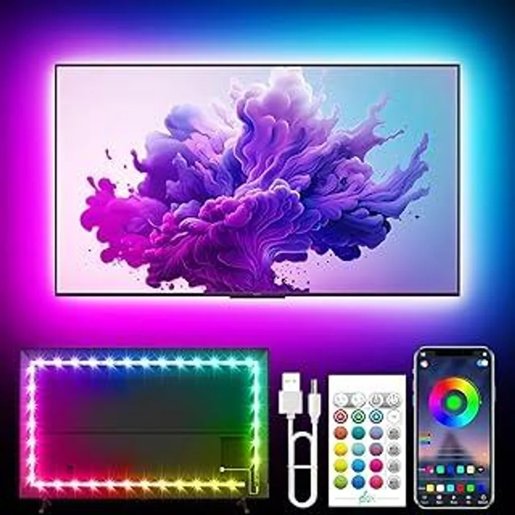 Retroilluminazione LED per TV da 35-55 pollici, striscia LED 3M RGB Luci LED per TV con sincronizzazione musicale, app Bluetooth, kit di retroilluminazione USB per TV per decorazioni