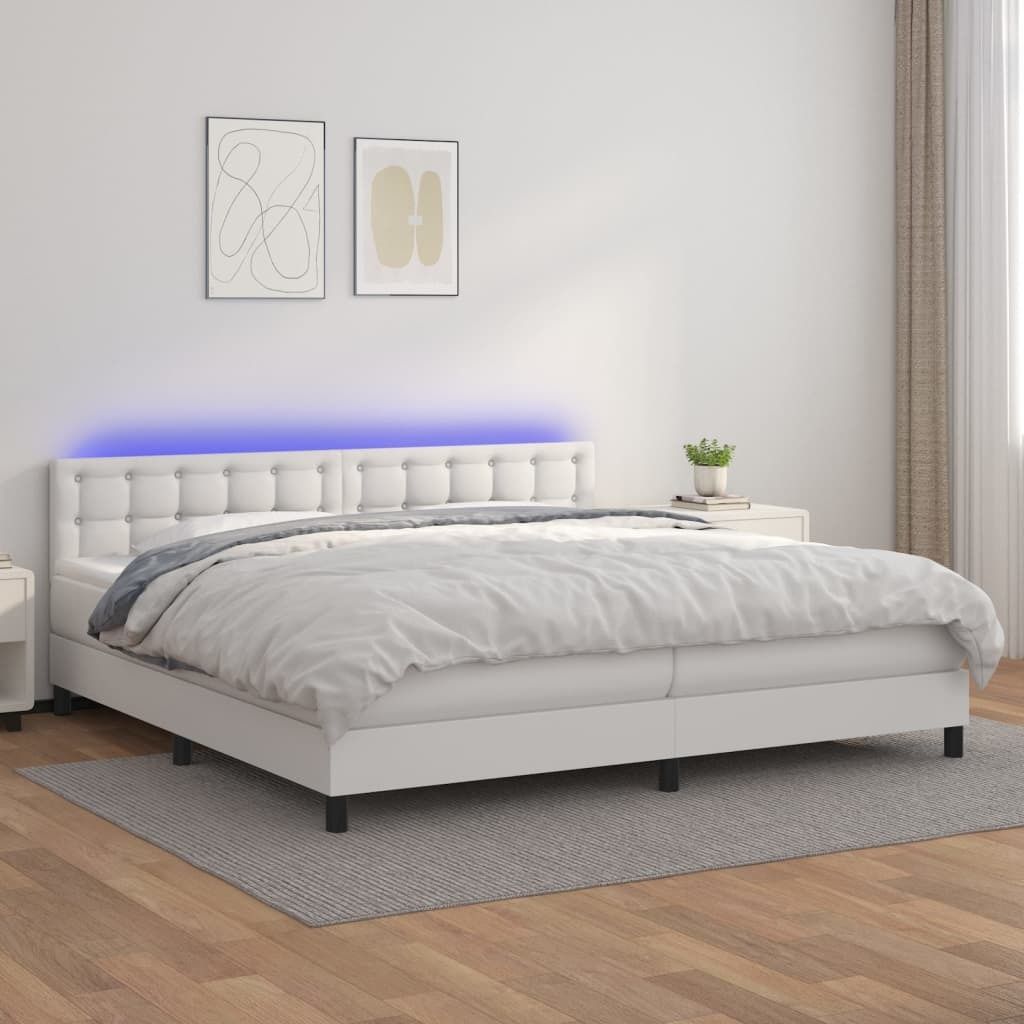 vidaXL Boxspringbett mit Matratze & LED Weiß 200x200 cm Kunstleder - Boxspringbett - Boxspringbetten - Bett - Schlafzimmermöbel