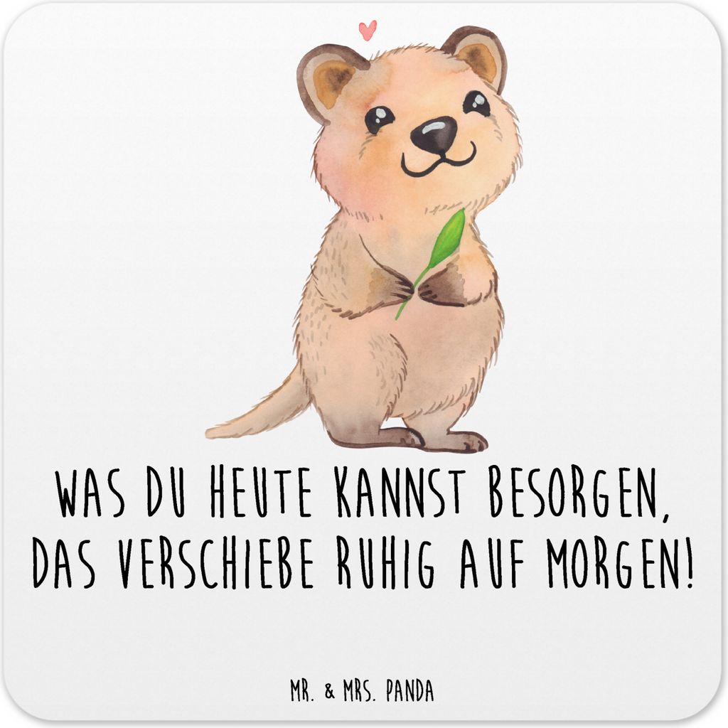 Mr. & Mrs. Panda Untersetzer für Gläser Quokka Happy 15er Set - Weiß - Geschenk, Verschieben, Tassen-Untersetzer, Aufschieberitis, Tisch, Lustig...