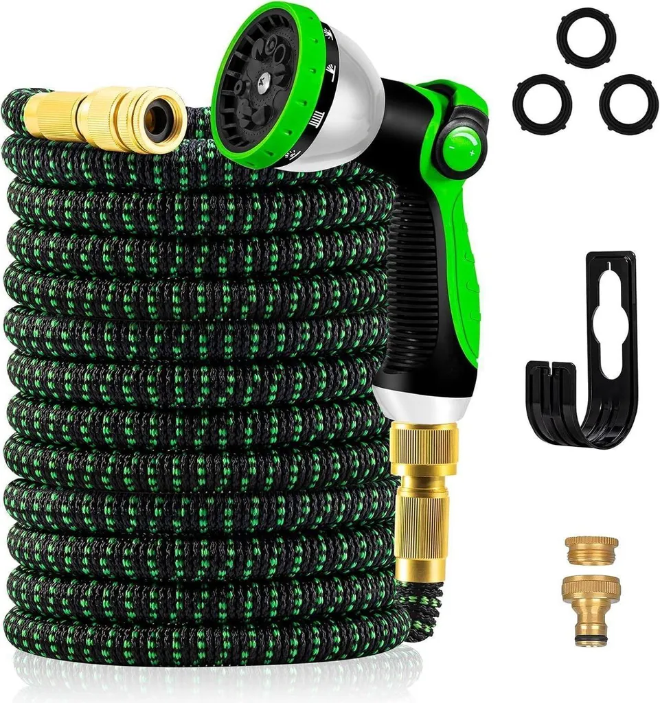 Tuyau de jardin flexible 15m à raccords métalliques et spray 10 modes