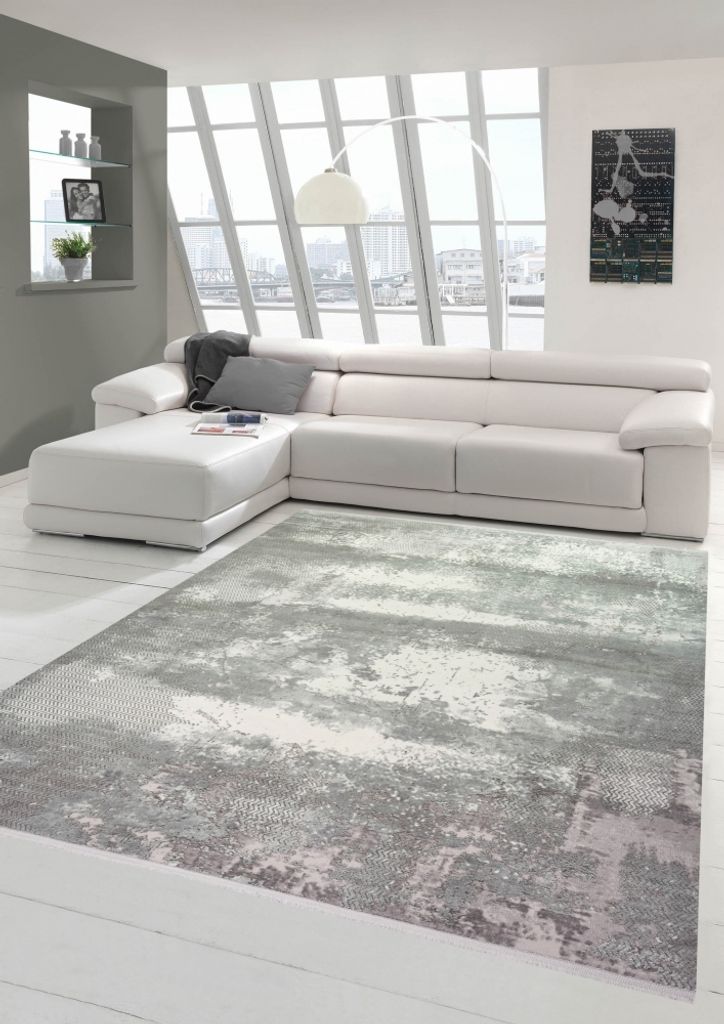 Wollteppich Designerteppich Teppich abstrakt aus Naturfasern in grau creme Größe - 120 x 170 cm