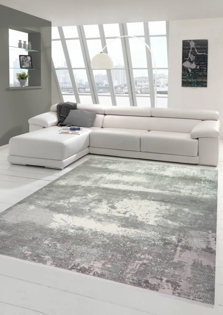 Tapis en laine gris crème 200x290 cm - Tapis design abstrait moderne