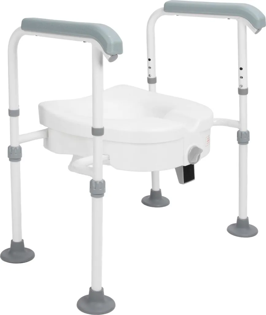Siège de toilette surélevé stable en inox avec poignées pour Senior - Blanc