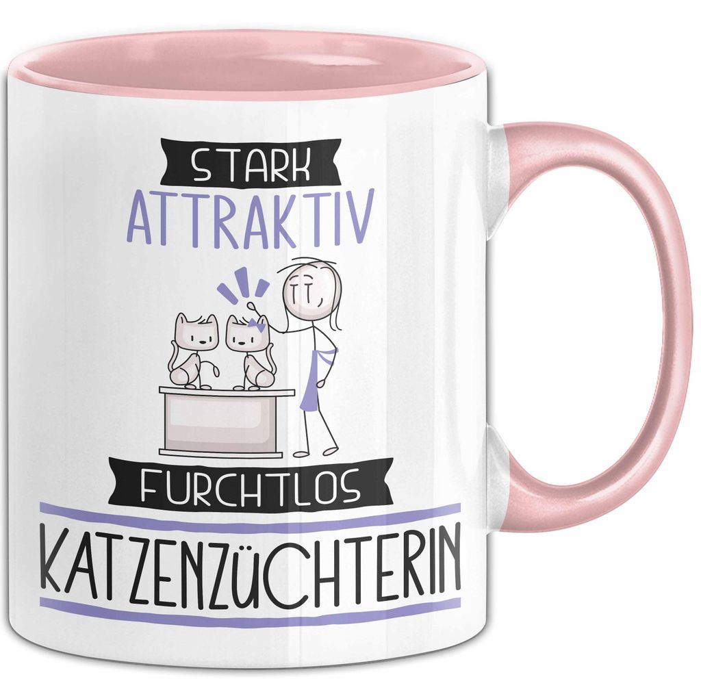 Katzenzüchterin Tasse Geschenk Becher Stark Attraktiv Furchtlos Katzenzüchterin Lustige Geschenkidee (Rosa)