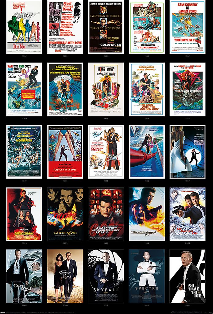 James Bond 007 Poster Collage aus 25 Filmplakaten 61 x 91,5 cm