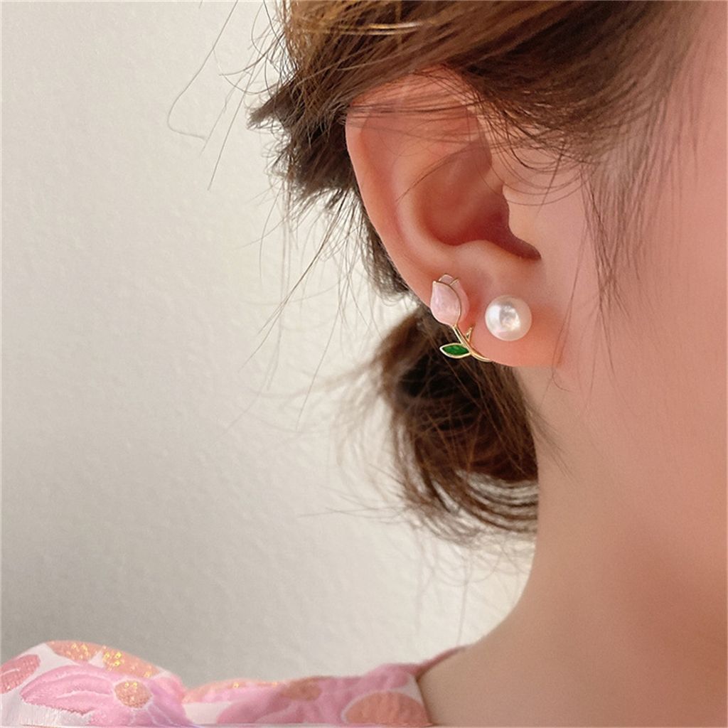 1 Paar Ohrstecker, Blumen-Imitat-Perlenschmuck, koreanischer Stil, tropfendes Öl, Ohrstecker für Hochzeitsfeier, Bankett, Geschenke