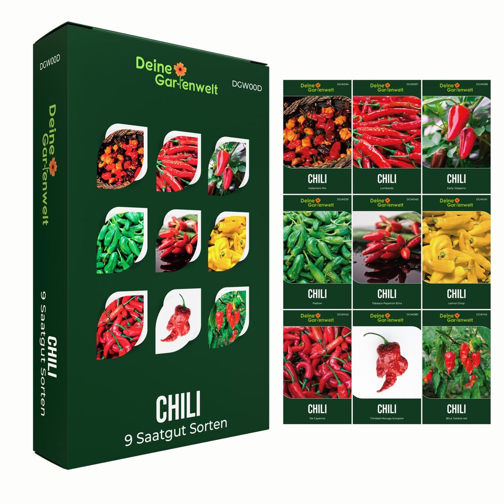 Chilisamen Set - 9 Sorten Samen - Saatgut Sortiment - Produktbild 