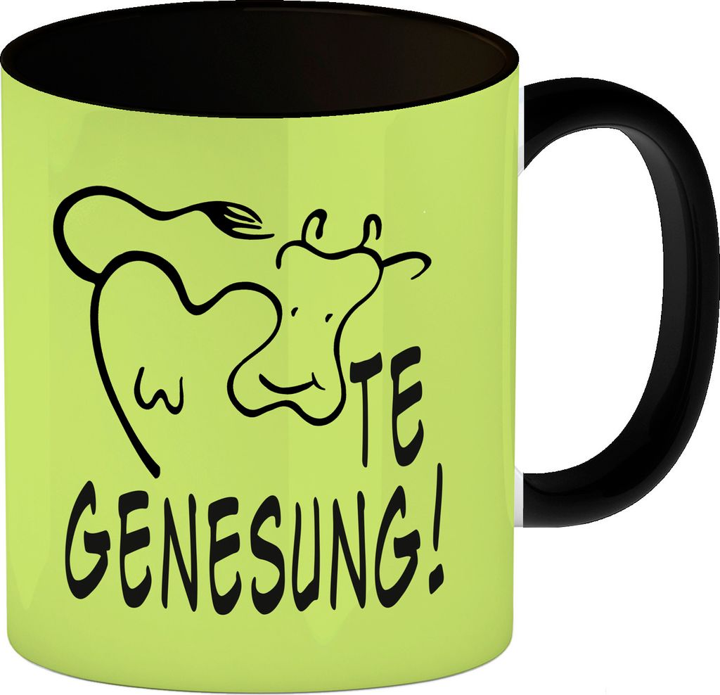 KUHte Genesung Kaffeebecher Schwarz mit Kuh Motiv in grün