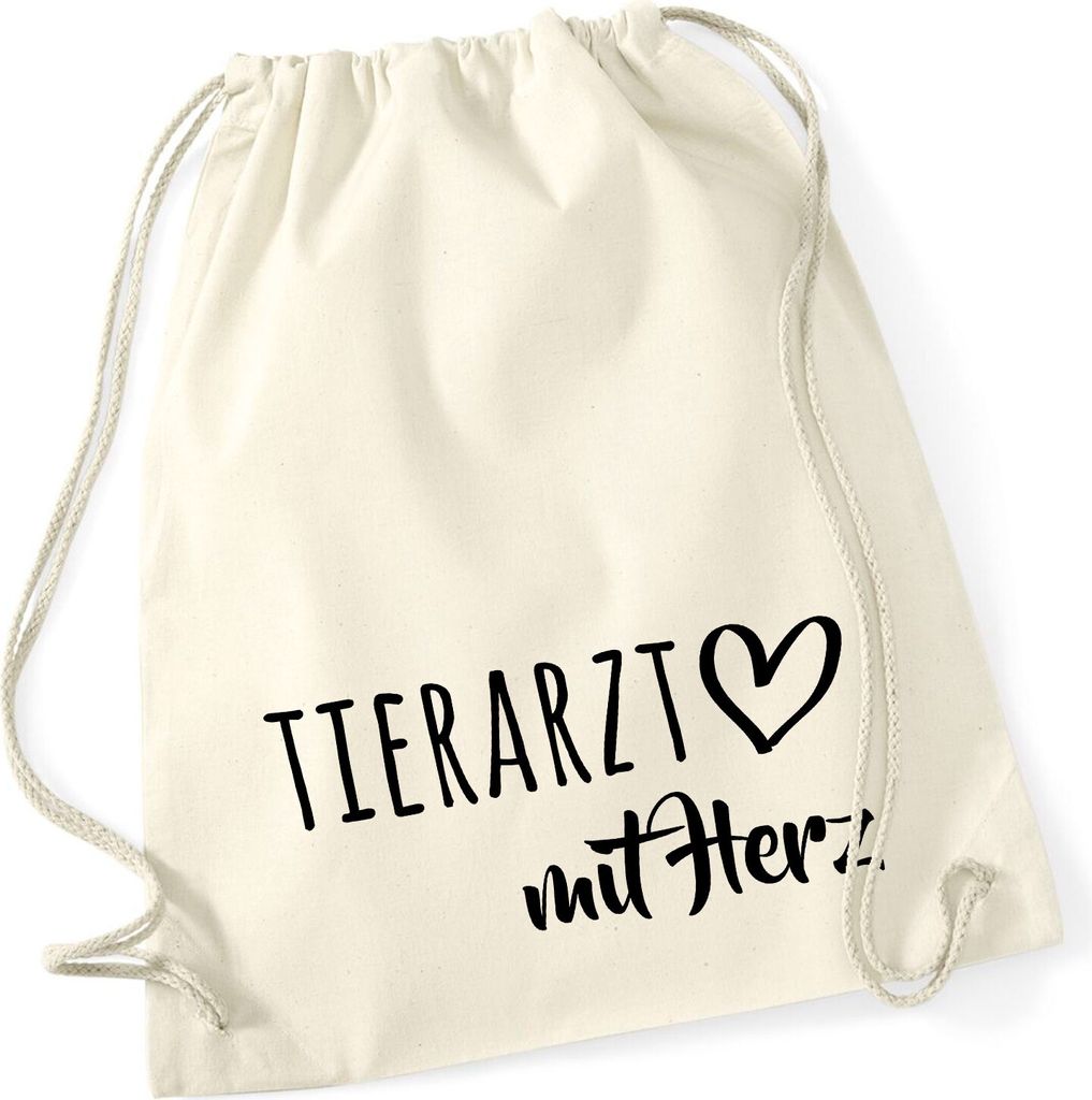 Huuraa Turnbeutel Tierarzt mit Herz 12 Liter Natural Baumwolle Rucksack Geschenkidee