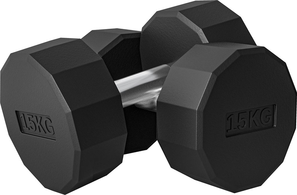 SPORTNOW 2er Set 12-Kant-Hanteln 2x15 kg aus Metall und Gummi, Gym-Hantelset mit Anti-Rutsch-Griff, 26x15,5x15,5 cm, Schwarz