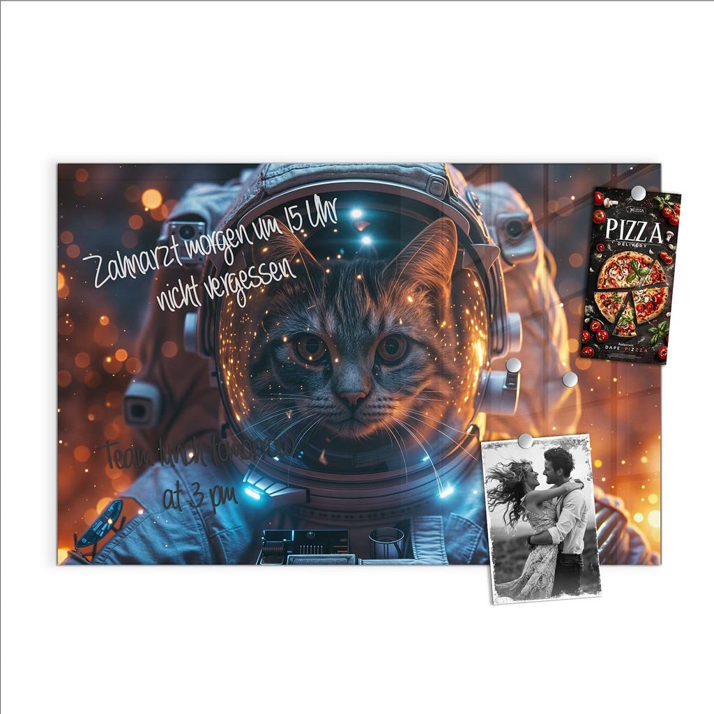 Magnettafel 60x40cm Pinnwand Whiteboard beschreibbar - Katze im Raumanzug