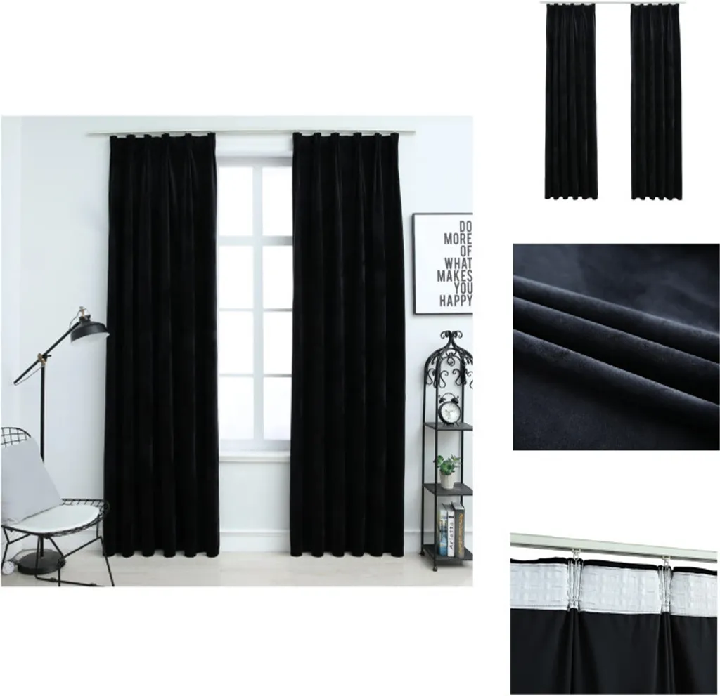 vidaXL Tende Nero Velluto 140x245 cm Set 2 Pezzi Oscuranti con Ganci
