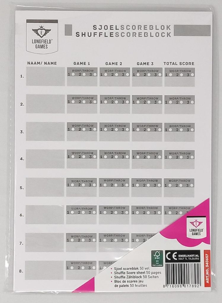 Spielstandsformulare für Shuffleboard