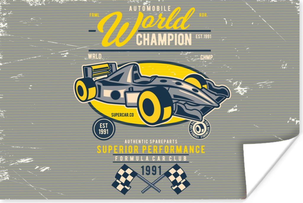 MuchoWow Poster Rennwagen - Oldtimer - Flagge 30x20 cm - Plakate - Print