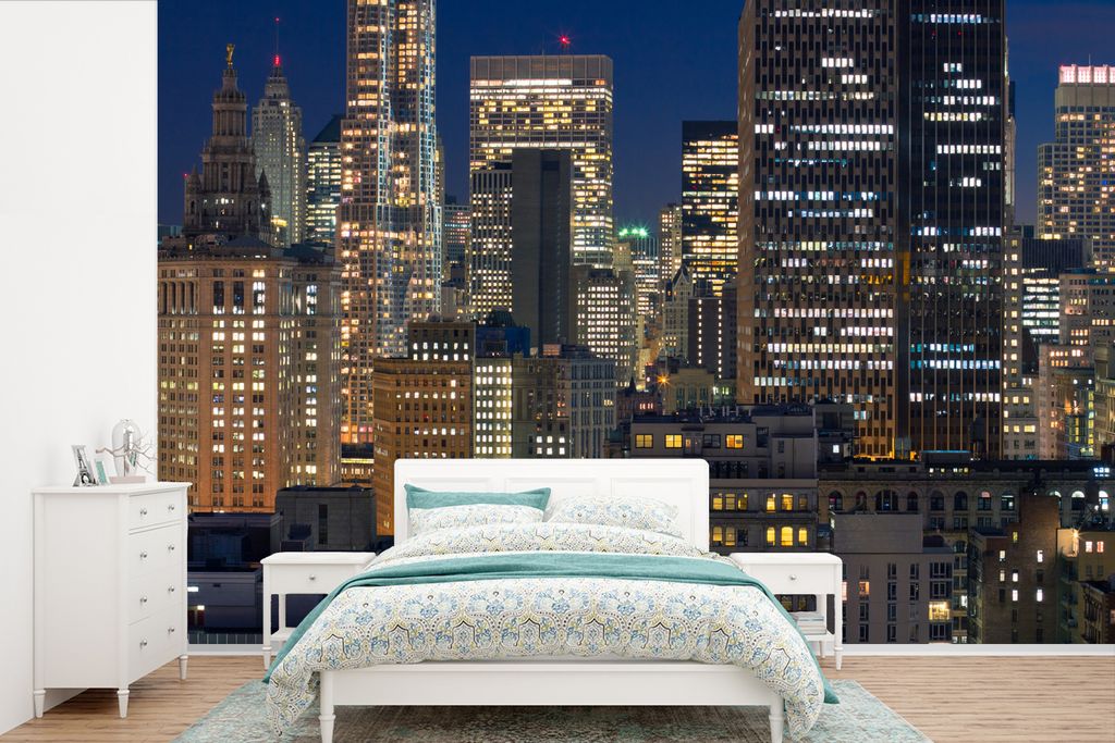 MuchoWow Fototapete für Wohnzimmer oder Schlafzimmer Wandtapete Vinyl Motivtapete New York - USA - Nacht - 390x260 cm - Papiertapete