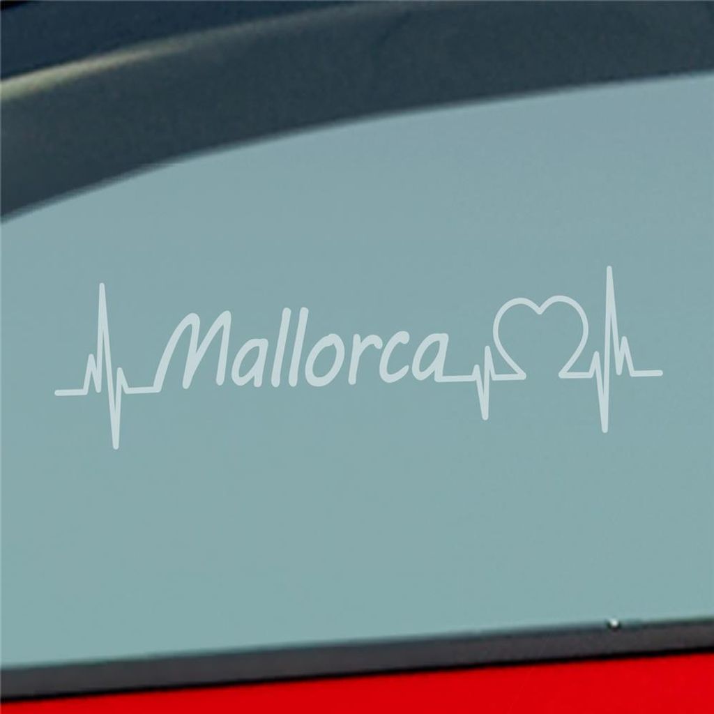 Auto Aufkleber Mallorca Puls Herzschlag mit Insel Motiv 19x5 cm Milchglas Sticker Heckscheibenaufkleber