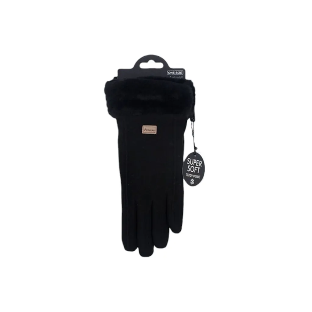 Guanti invernali da donna con funzione touch " look scamosciato "NY Style" Scamosciato con pelliccia [nero]