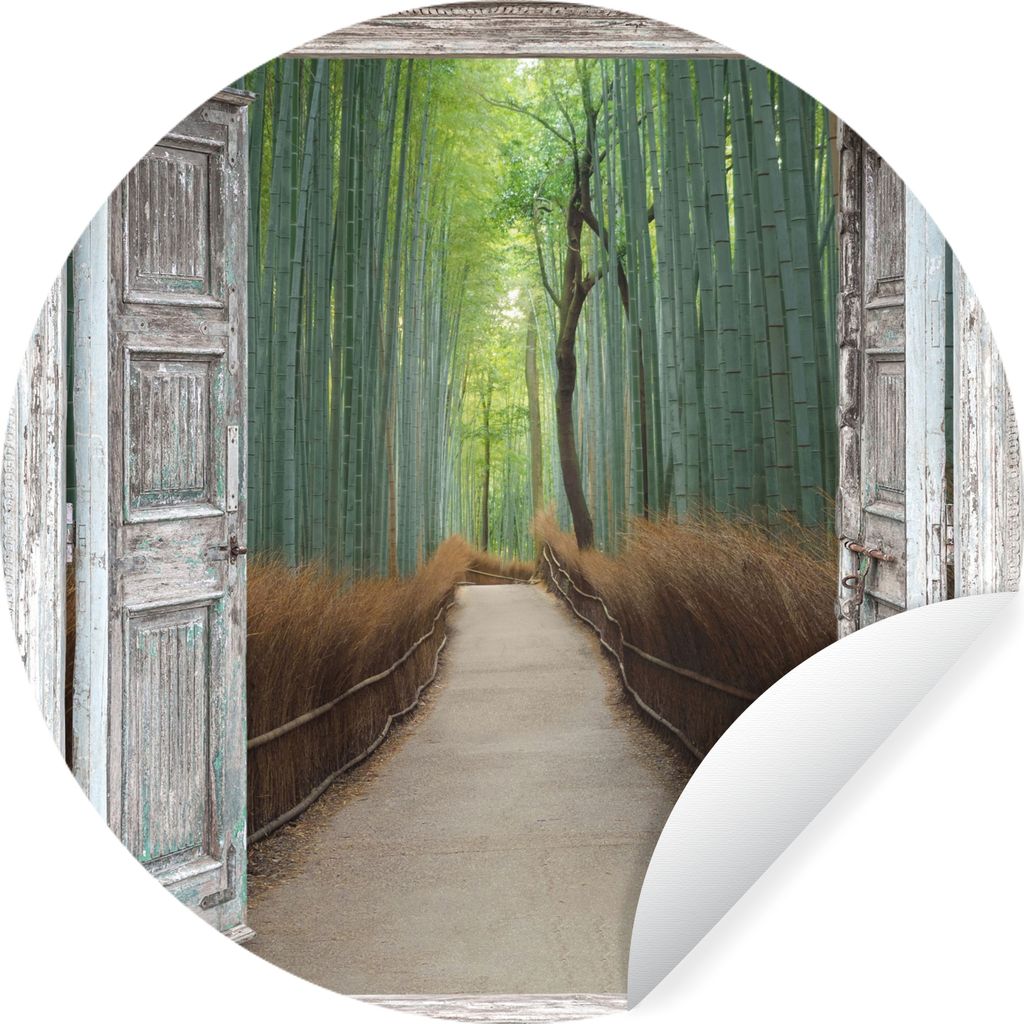 MuchoWow Runde Wandtattoo - Wandsticker Tapete Aufkleber Bambus - Japan - Aussicht - Wald Ø 50 cm Selbstklebend und Repositionierbar - Wandaufkl...