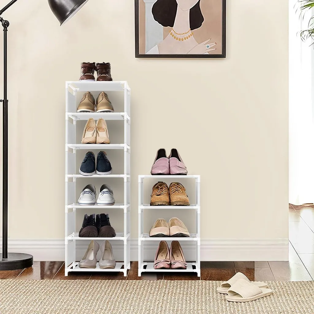 Étagère à chaussures robuste en métal blanc 10 niveaux gain de place