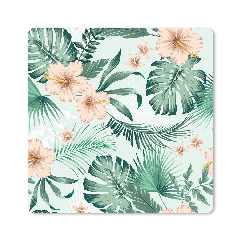 MuchoWow Mauspad Mousepad Blumen - Hibiskus - Monstera - Muster 20x20 cm - Mousepads - Maus Mat - Pad - Mausunterlage - Desk Mat - Bureauartikeln