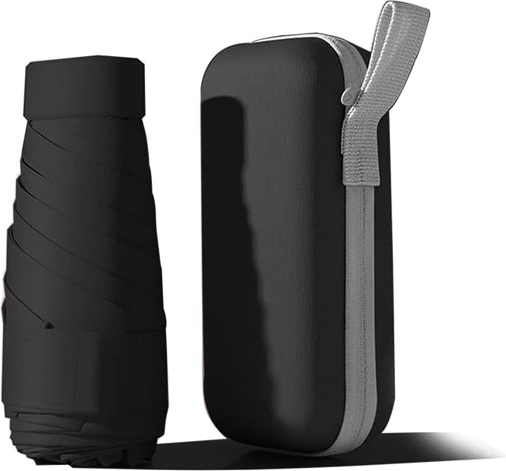 Taschenschirm Kompakter Regenschirm 6 Rippen Windfest UV Schutz Ultraleicht Faltbar Mini Regenschirm Taschenregenschirm Sturmfest Klein Schwarz