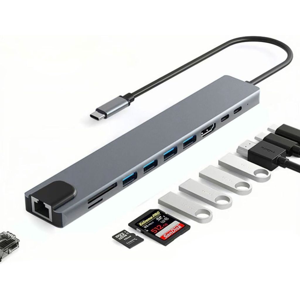 Laptop-Dockingstations, 10 in 1 USB C Hub Adapter, 100W Schnellaufladung Adapter, 5 Gbit/s USB 3.0-Kartenleser, 4K-HDMI-Display Docking Station