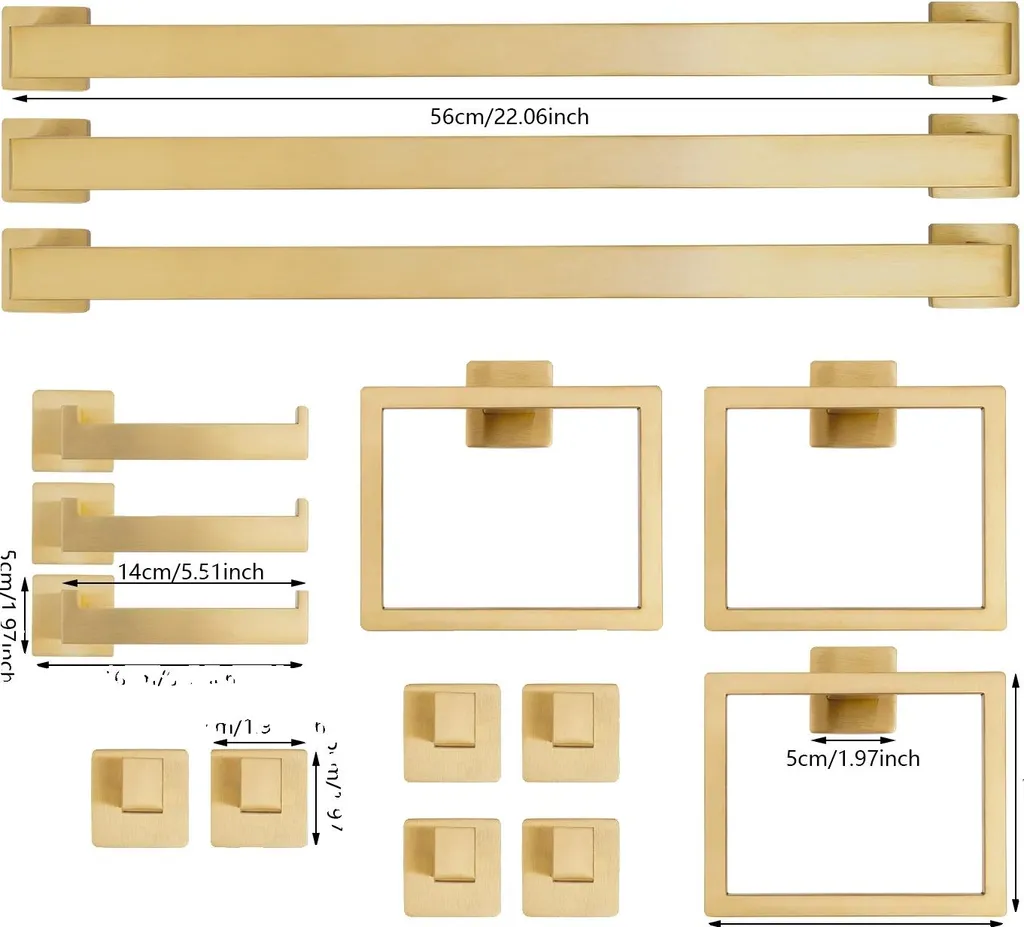 Set Accessori Bagno Oro Spazzolato - Acciaio Inox Design a Parete