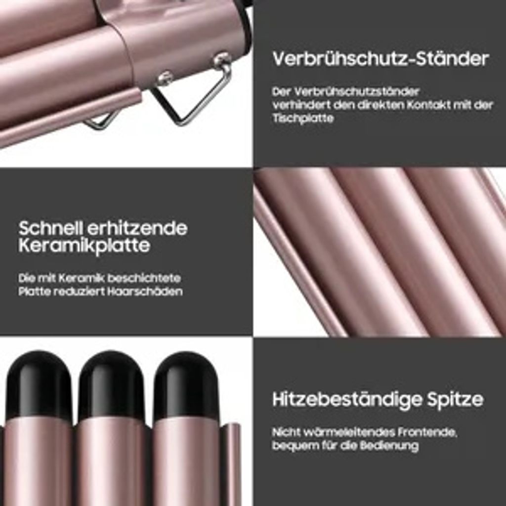 Lockenstab set 5 in 1 mit 3 Fässer Welleneisen Lockenstäbe Produktbild 3