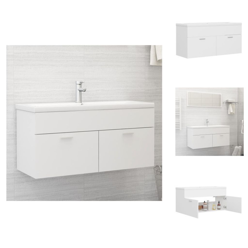 vidaXL Waschbeckenunterschrank mit Einbaubecken Weiß Holzwerkstoff - Badezimmerwaschtische