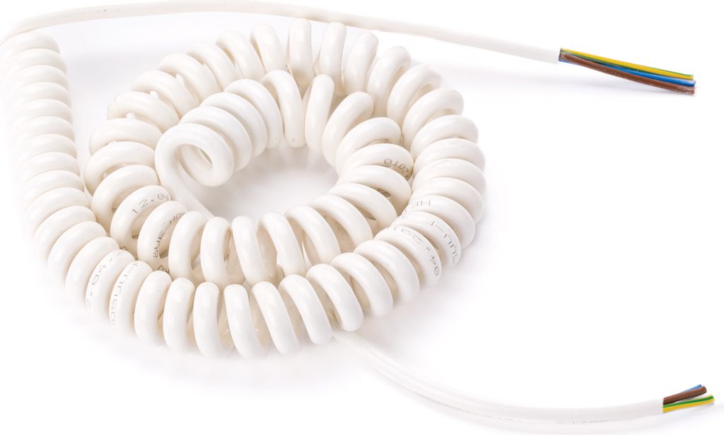 Spiralkabel 3 adrig PVC Kabel für Lampen Leuchte, Spiralleitung, Spiral-Verlängerung, Elektrokabel, Leuchtenkabel, Lampenkabel, 45-160cm, Weiß