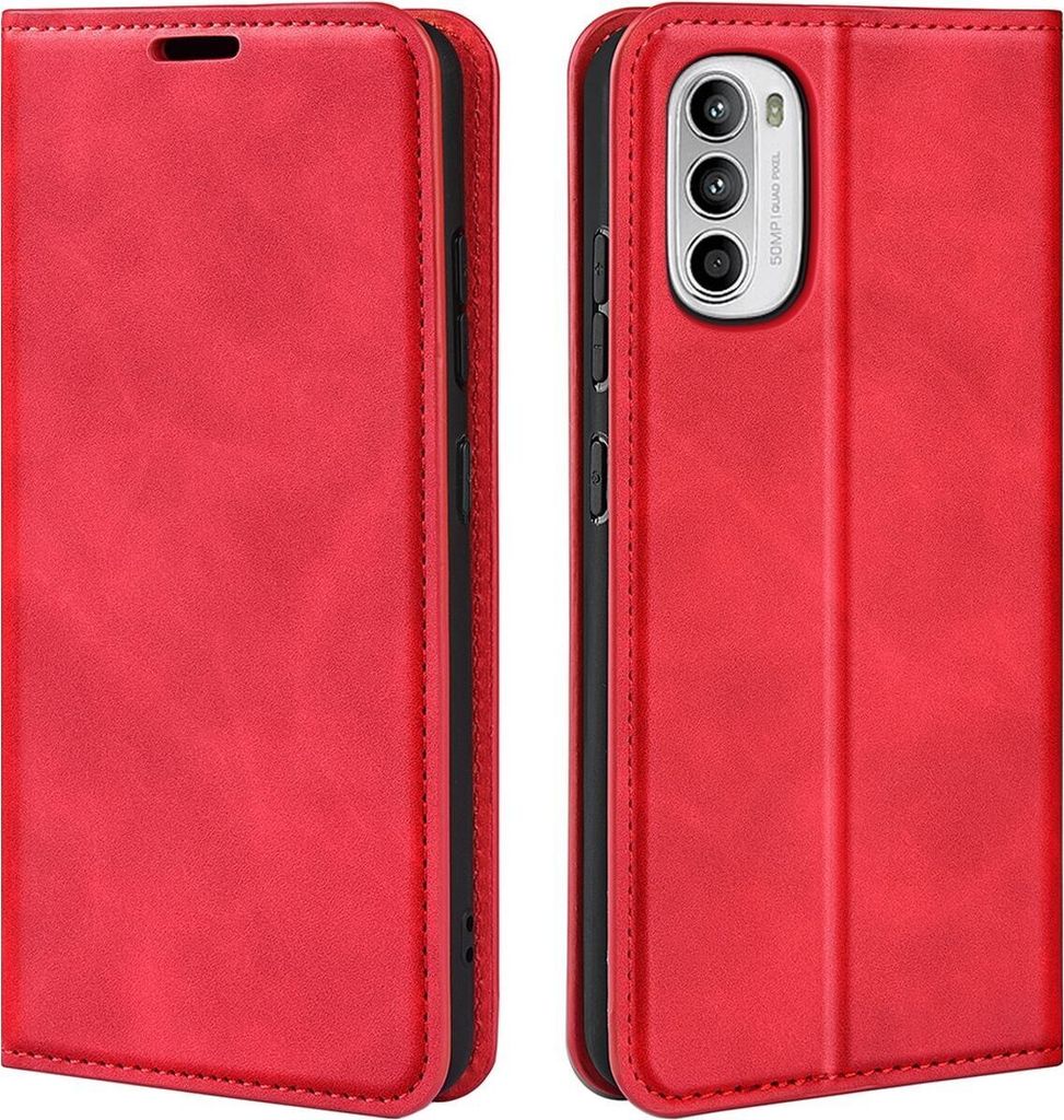 Mobigear Retro Slim Motorola Moto G82 Hülle Klapphülle Geldbörse - Rot