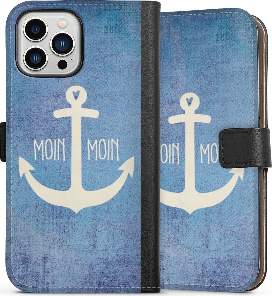 DeinDesign Klapphülle für Apple iPhone 13 Pro Max Handytasche Lederhülle Tasche Anker Blau maritim