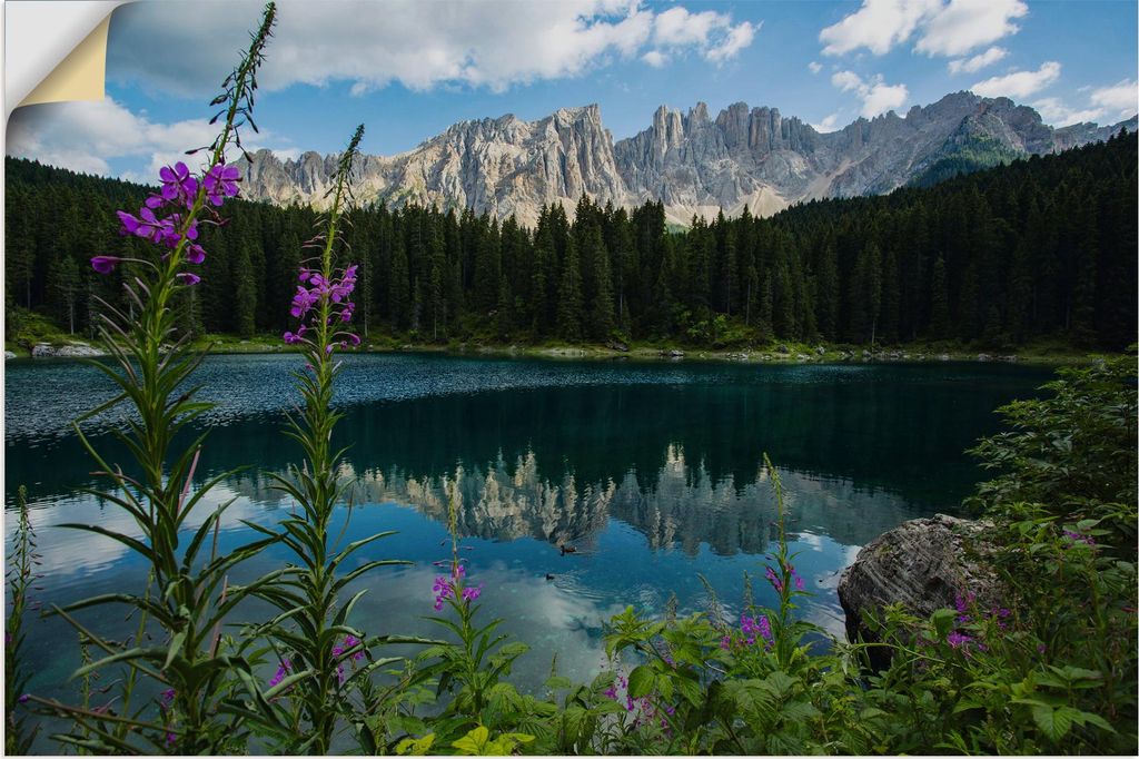 ARTland Wandbild, selbstklebend Berge Latemar spiegeln sich im Karersee Größe: 120x80 cm