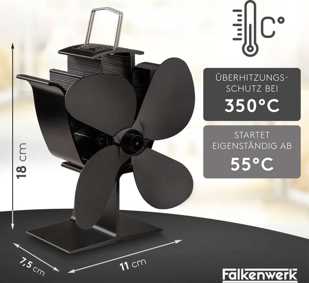 FALKENWERK Ofenventilator Leiser Kaminventilator 4 Blättern Produktbild 4